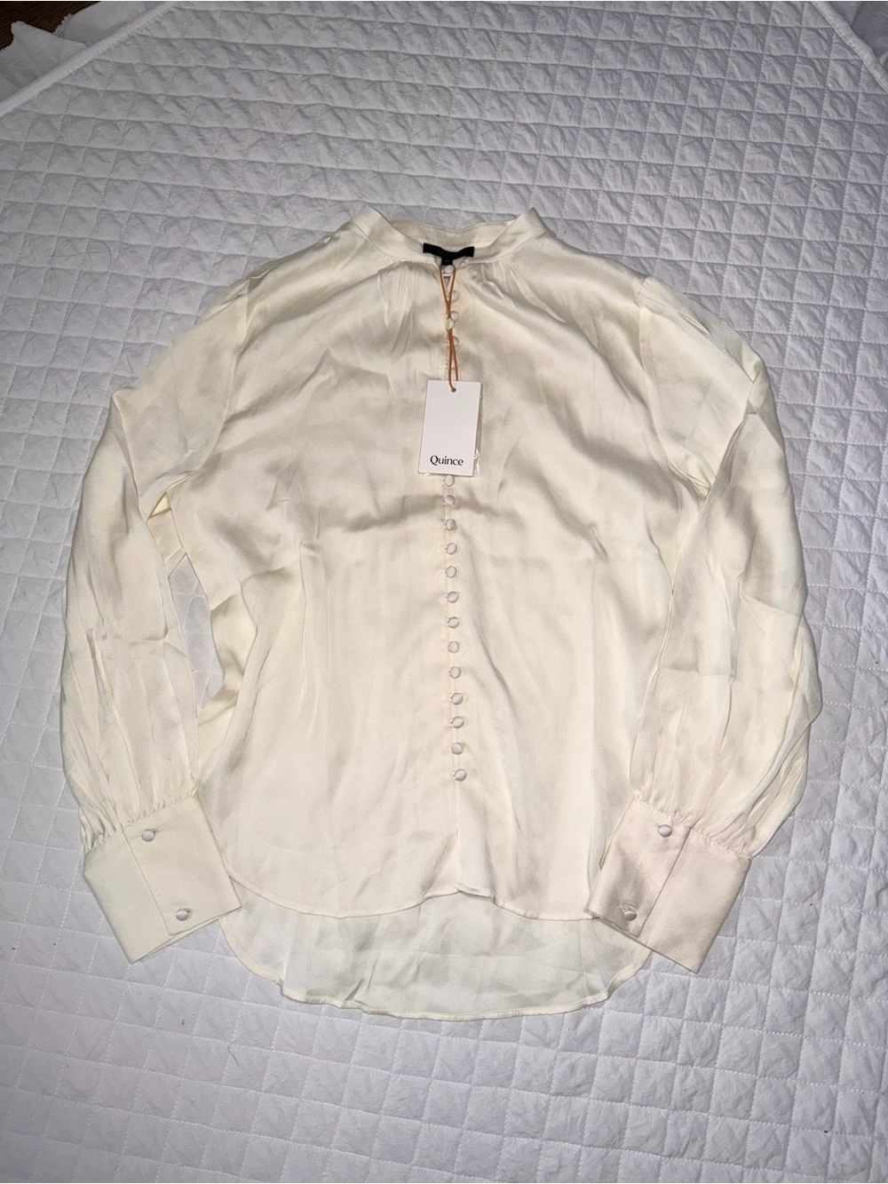 Quince Cream Silk Button-Down Blouse